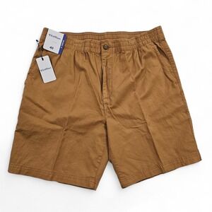 NWT Caribbean Linen Blend Shorts Size 40 Brown Mens Relaxed Elastic Waist Casual